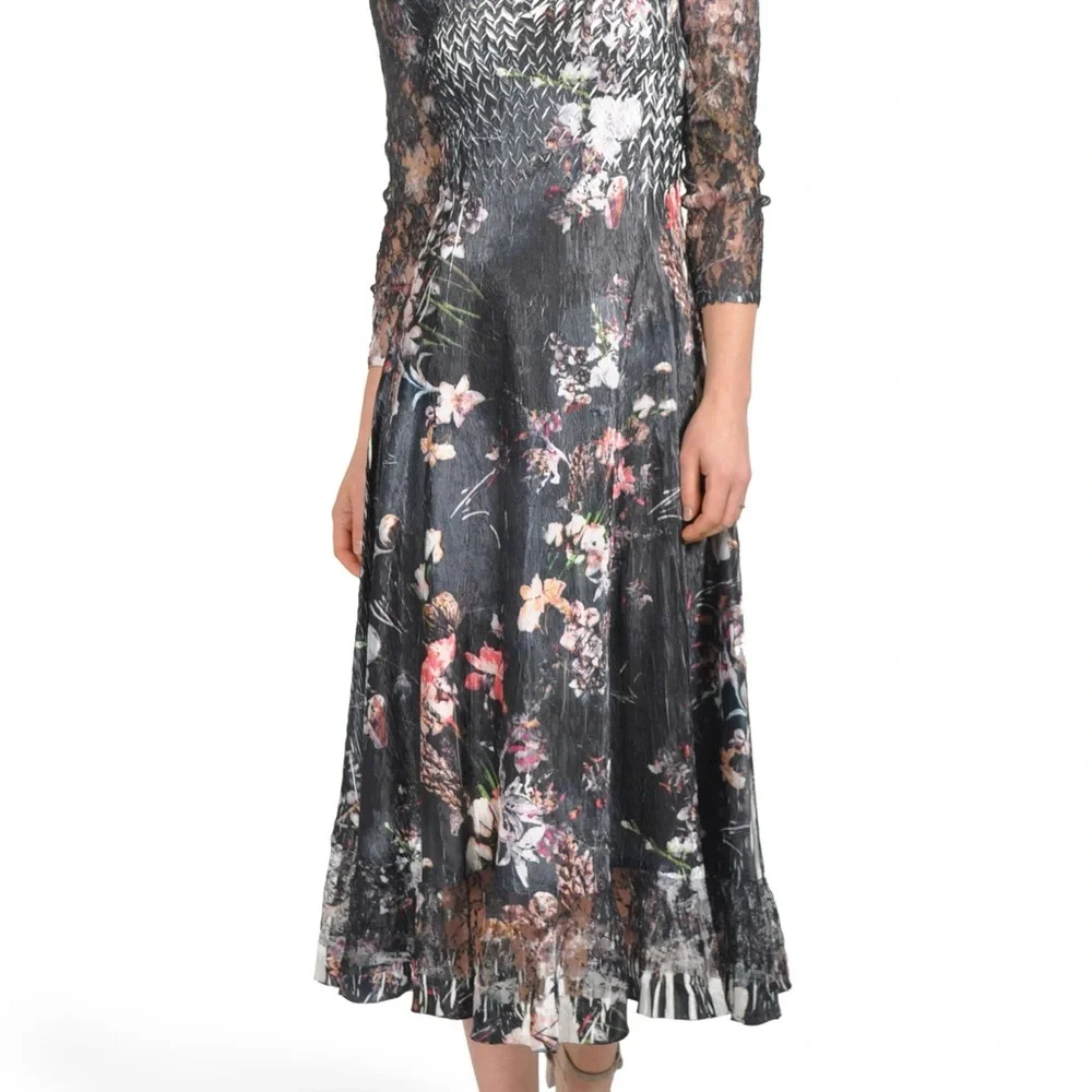 Komarov Like New Floral Lace Trim Midi Dress – Size M – Made in USA - Picture 9 of 10